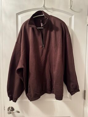 Skims Quarter-Zip Pullover Sweater - Brown